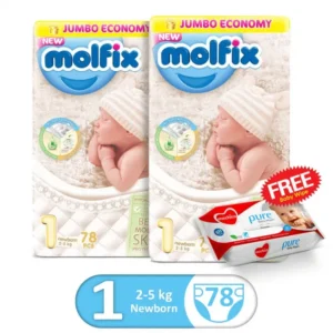 Molfix Pack Of 2 3D Jumbo Pack Newborn Size 1 (78Pcs) + 1 FREE MECHICO